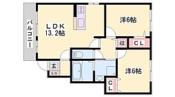 セジュール国分寺 2LDKの間取図画像