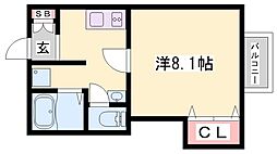 エトランス小松町B 1Kの間取図画像