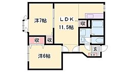 グリーンウィンドA棟 2LDKの間取図画像