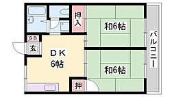 鍬田ハイツ3 2DKの間取図画像