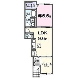 ヒカルサ加古川陵南 1LDKの間取図画像