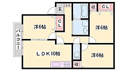 アピアス姫路B 3LDKの間取図画像