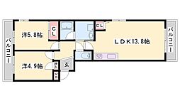 N・Sハイツ 2LDKの間取図画像