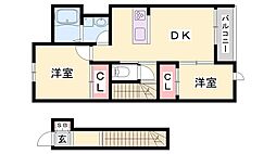 アイメゾンライブ 2階2DKの間取り