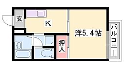 ヴィラカメリアA棟 1Kの間取図画像