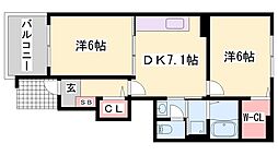 ノイ・フリーデB 2DKの間取図画像