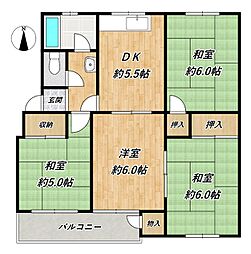 神陵台西住宅59号棟 4DKの間取図画像
