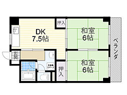 北邑ビル 2DKの間取図画像