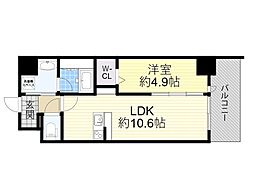 茨木市中津町マンション 1LDKの間取図画像