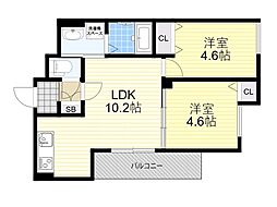 吹田市原町3丁目アパート 2LDKの間取図画像