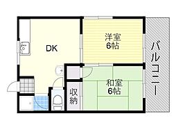 ハイツつるの 2DKの間取図画像