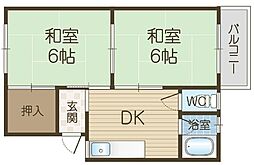 杉林グリーンハイツB棟 2DKの間取図画像