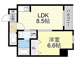 プレデアス千里山田 1LDKの間取図画像