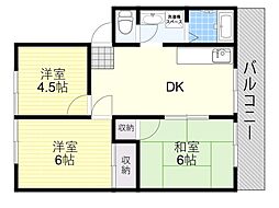 青葉丘ハイツA棟 3DKの間取図画像