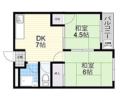 千里七尾マンション 2DKの間取図画像