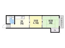 かねまつ西淡路マンション 2DKの間取図画像
