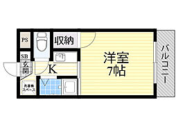 ローズインローズ2 1Kの間取図画像