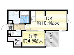 アーバングランデ吹田 1LDKの間取図画像
