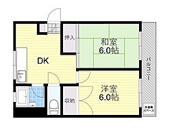阪井マンション 2DKの間取図画像