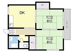 デューク住宅B 2DKの間取図画像