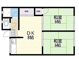 草野マンション8号館 2DKの間取図画像