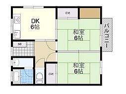 凌雲荘北棟 2DKの間取図画像