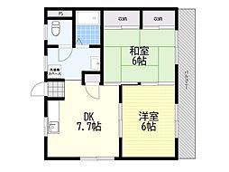南中井マンション 2DKの間取図画像