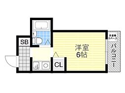 オウルハウス服部 1Kの間取図画像