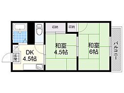 コーポ鼓ケ滝 2DKの間取図画像