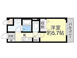 ル・クール江坂 1Kの間取図画像