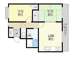 オウルハウス服部緑地 2LDKの間取図画像