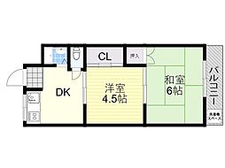 101号岡崎マンション 2DKの間取図画像