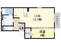 エスポアール土谷B 1LDKの間取図画像