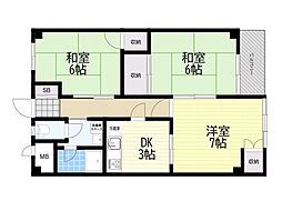 松尾マンション 3DKの間取図画像