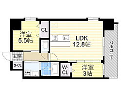 JR東海道・山陽本線 東淀川駅 徒歩4分の賃貸マンション 6階2LDKの間取り