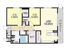 阪急千里線 豊津駅 徒歩10分の賃貸マンション 1階2LDKの間取り
