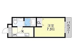 阪急千里線 豊津駅 徒歩2分の賃貸マンション 2階1Kの間取り