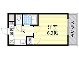 阪急千里線 下新庄駅 徒歩5分の賃貸マンション 3階1Kの間取り