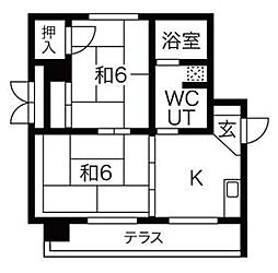 JR東海道・山陽本線 千里丘駅 徒歩5分の賃貸マンション 1階2Kの間取り
