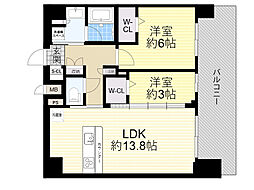 JR東海道・山陽本線 東淀川駅 徒歩2分の賃貸マンション 15階2LDKの間取り