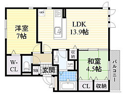 阪急千里線 関大前駅 徒歩27分の賃貸アパート 1階2LDKの間取り
