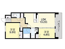 阪急千里線 下新庄駅 徒歩6分の賃貸マンション 1階2LDKの間取り