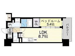 Osaka Metro御堂筋線 東三国駅 徒歩7分の賃貸マンション 12階1LDKの間取り
