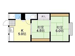 大阪モノレール本線 南摂津駅 徒歩7分の賃貸アパート 1階2Kの間取り