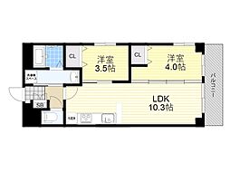 阪急宝塚本線 雲雀丘花屋敷駅 徒歩3分の賃貸マンション 5階2LDKの間取り
