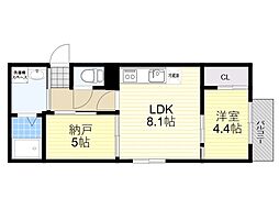 阪急千里線 山田駅 徒歩10分の賃貸アパート 2階2LDKの間取り