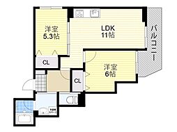 ヴェルメゾン吹田元町 2階2LDKの間取り