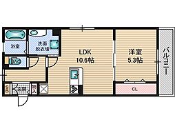 シャルムC 3階1LDKの間取り