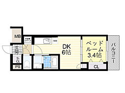 エスタート塚本 5階1DKの間取り