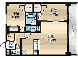 セノアタワー新大阪 15階2LDKの間取り